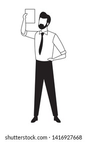 business man reading documents avatar cartoon character in black and white vector illustration graphic design