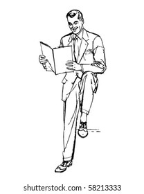 Business Man Reading - Retro Clip Art