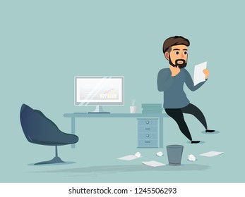 Business Man is reading work data.