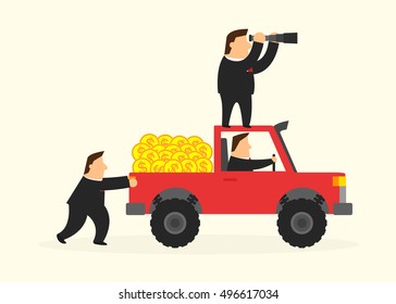 Business man and red car. Business concept vector illustration.
