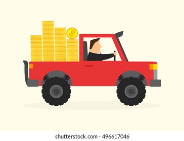 Business man and red car. Business concept vector illustration.