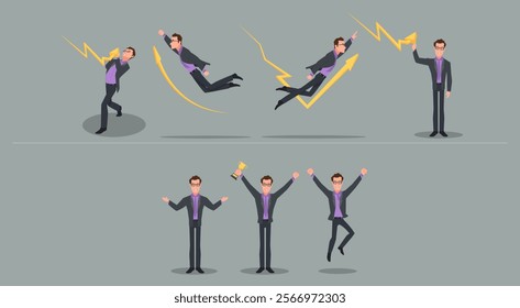 A business man reflecting for share market expressions. Vector illustration