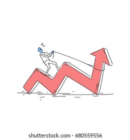 Business Man Ride Red Arrow Pulling Up Financial Success Concept Doodle Vector Illustration