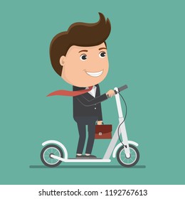 Business man riding electric scooter.Vector illustration.