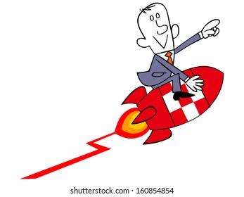 Business man riding a rocket