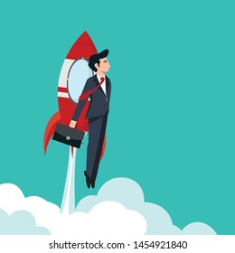 Business man with rocket. Business concept with rocket - Vector illustration.