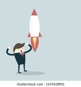 business man with rocket, start-up concept