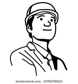 Business Man With Round Hat Hand Drawn Outline Vector Cartoon Illustration Black and White