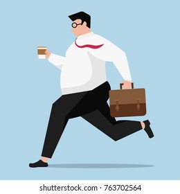Business man run cartoon vector. free space for text.