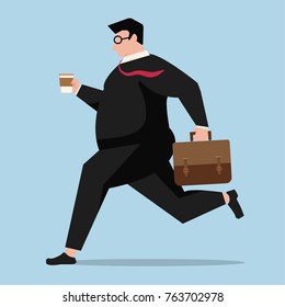 Business man run cartoon vector. free space for text.