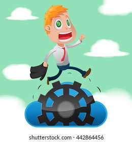 Business Man Run Cloud Gear Vector