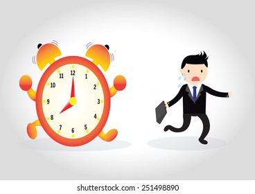 Business man run follow the clock