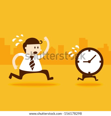 Business man run follow the clock