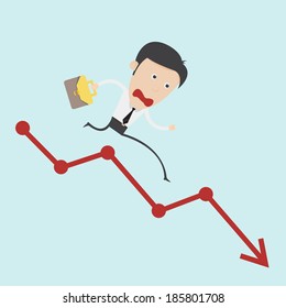 Business man run over the negative graph 