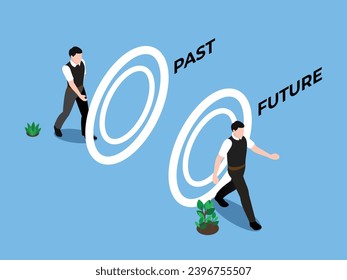 Business man run toward the future isometric 3d vector concept