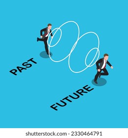 Business man run toward the futureisometric 3d vector illustration concept for banner, website, illustration, landing page, flyer, etc