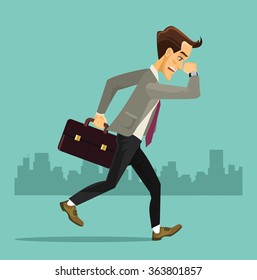 Business Man Run. Vector Flat Illustration