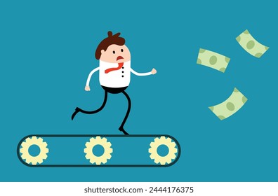 Business Man Running after Dollars in Rat Race. Money and finances concept flat vector