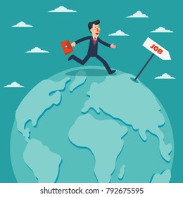 Business man running around the world
