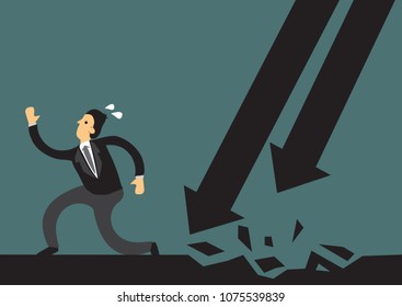 Business man running away from arrow attacks. Business concept of overcoming obstacles and challenges in the corporate world. Vector illustration.