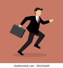 Business Man Running  with Briefcase. vector illustration