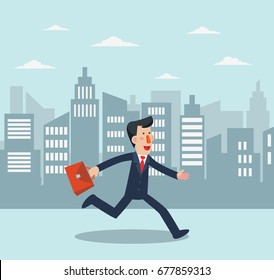 Business man running in the city street