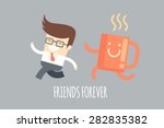 business man running with a coffee mug, monday motivation concept