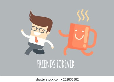 business man running with a coffee mug, monday motivation concept