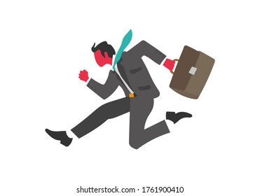  Business man running in a hurry. Dressed in formal office suit, tie and briefcase . Flat style vector image.