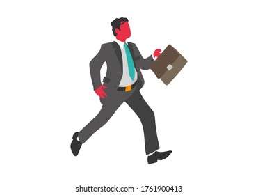  Business man running in a hurry. Dressed in formal office suit, tie and briefcase . Flat style vector image.