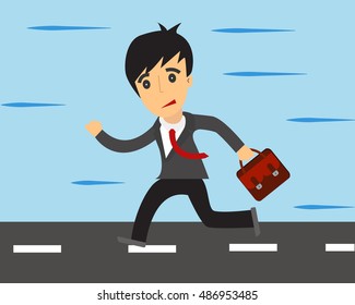 Business man running hurry up on street.