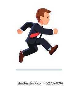 Business man running and jumping. Determined businessman. Side view. Flat style vector illustration isolated on white background.