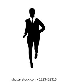 A business man running a marathon black silhouette, isolated on white background