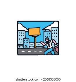 business man running to the office. cartoon illustration.