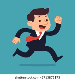 business man running in suit progress success flat color vector illustration template design