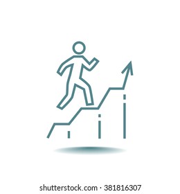 Business man running top of graph icon