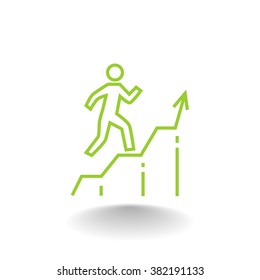 Business man running top of graph icon