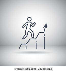 Business man running top of graph icon