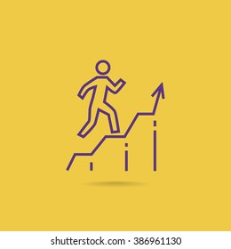 Business man running top of graph icon