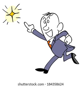 Business man running toward the light that shines