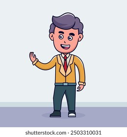 business man or salesman character description job and talking with friend illustration