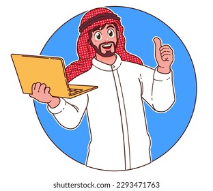 business man Saudi Arabia business presentation, carrying laptop