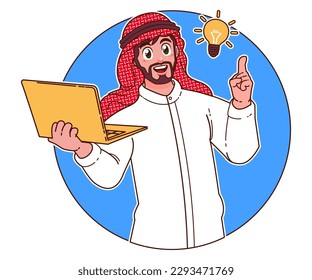 business man Saudi Arabia business presentation, carrying laptop and got an idea