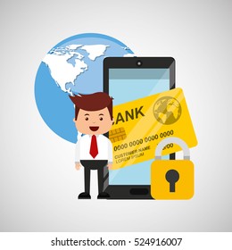 business man secure money bank app vector illustration eps 10