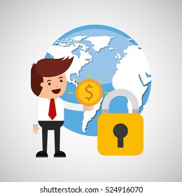 business man secure money globe vector illustration eps 10