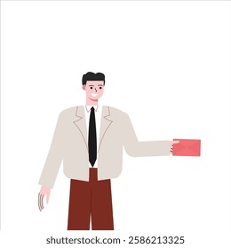 Business man sending an email. Male worker holding a letter. Worker who wants to send a message. Flat design vector illustration isolated on white background