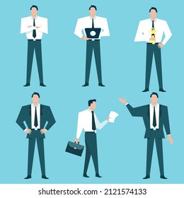 Business man set character of man working vector design.