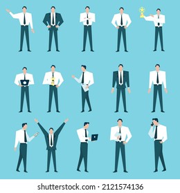 El hombre de negocios define el carácter del hombre que trabaja en el diseño de vectores.