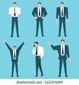 El hombre de negocios define el carácter del hombre que trabaja en el diseño de vectores.