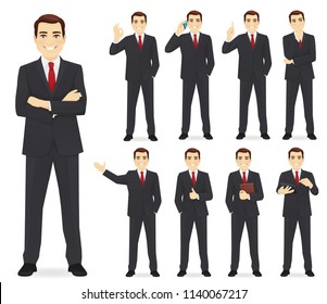 Business man set different gestures isolated vector illustration